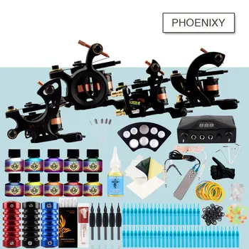 

Complete Tattoo Kit 4 Machine Set Black Power Supply Needles Professional Tattoo Kit Set Immortal Inks Permanent Makeup Sets