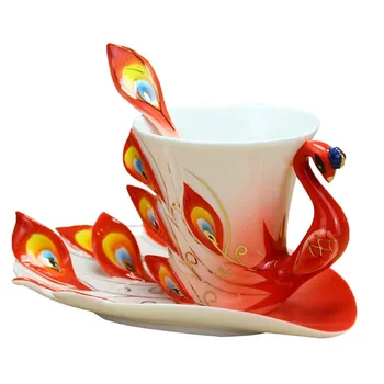 3D Peacock Coffee Mug With Saucer Spoon Set Creative China Ceramic Tea Cups 200ml Home Arts Collection Wedding Birthday Gifts
3D Peacock Coffee Mug With Saucer Spoon Set Creative China Ceramic Tea Cups 200ml Home Arts Collection Wedding Birthday Gifts