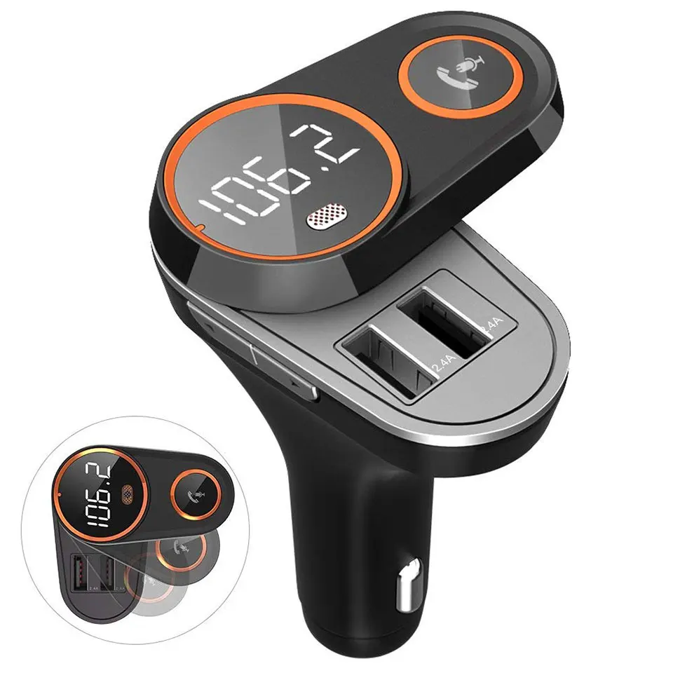 ANLUD FM Transmitter High Quality Rotate Bluetooth Handsfree Car Kit Modulator Dual USB Car Charge Audio Radio TF MP3 Player (1)
