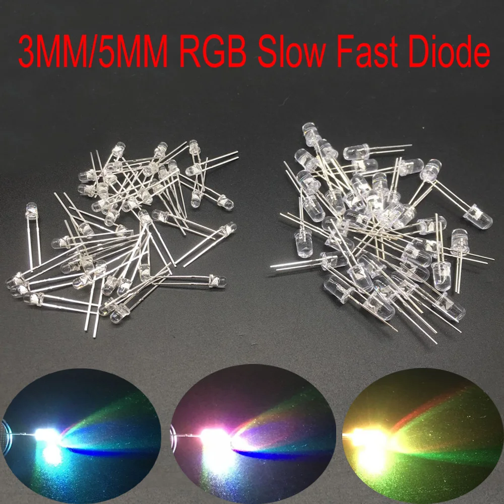 100X F5 5mm Round Slow RGB Fast RGB Flash Diode Led Rainbow Multi Color Red Green Blue light emitting diodes water clear Lamp
100X F5 5mm Round Slow RGB Fast RGB Flash Diode Led Rainbow Multi Color Red Green Blue light emitting diodes water clear Lamp