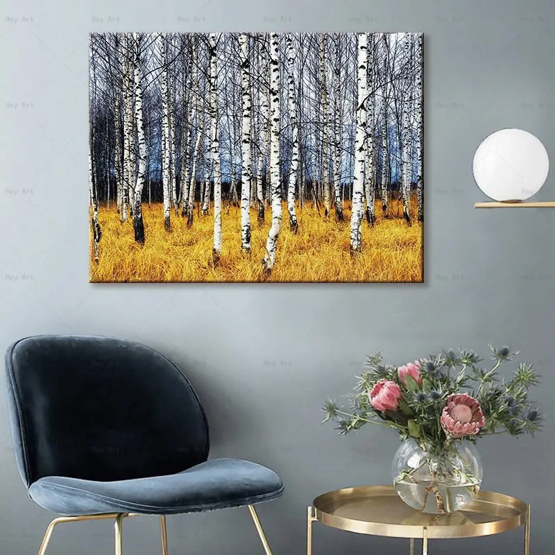 White birch canvas painting wall art prints poster Frameless printing forest fall landscape picture artwork for living room
White birch canvas painting wall art prints poster Frameless printing forest fall landscape picture artwork for living room