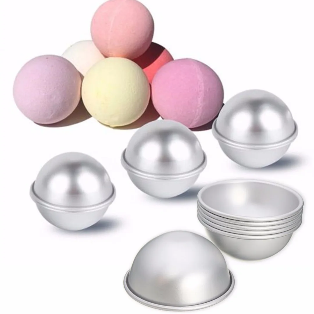 JX-LCLYL 6pcs 3 Sets New 65mm Aluminum Silver Round DIY Bath Bomb Molds For Fizzy Sphere