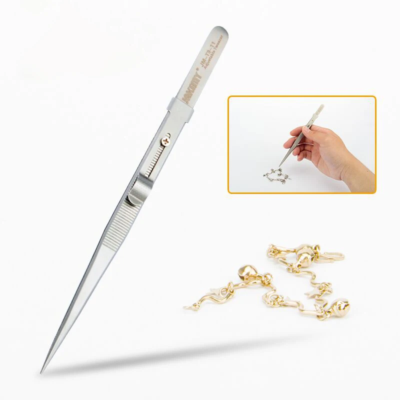 

JAKEMY Precision Adjustable Slide Lock Anti Static Tweezers Pinzas Forceps for Jewelry Electronic Component Holding Repair Tools