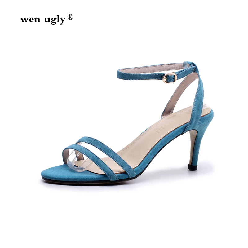 wen ugly 2018 New Leather High-heeled Sandals Ms. Summer Open Toe Stiletto Heel Simple Sneakers Work shoes 8cm High-heeled shoes