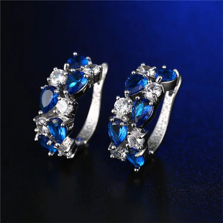 blue fashion cubic zirconia english lock earring two pairs 
blue fashion cubic zirconia english lock earring two pairs
