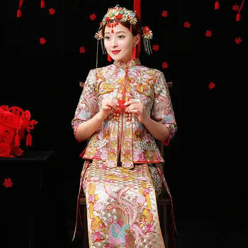Dragon&Phoenix Embroidery Women Qipao Traditional Asian Bridal Dress Marriage Suit Chinese Style Wedding Party Cheongsam
Dragon&Phoenix Embroidery Women Qipao Traditional Asian Bridal Dress Marriage Suit Chinese Style Wedding Party Cheongsam
