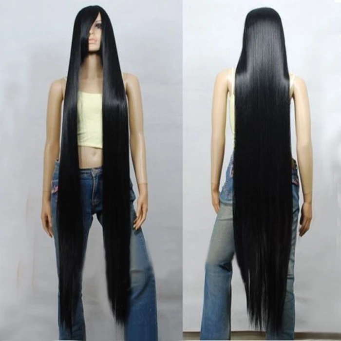 

80CM 100CM 120CM 150CM 200CM Black Long Straight Heat Resistant Hair Cosplay Costume Wig + Free Wig Cap