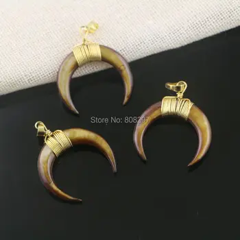 6Pcs Brown Shell Crescent Moon Pendants Double Horn Pendant Gold Metal Wire Gem stone Charms Pendants
6Pcs Brown Shell Crescent Moon Pendants Double Horn Pendant Gold Metal Wire Gem stone Charms Pendants