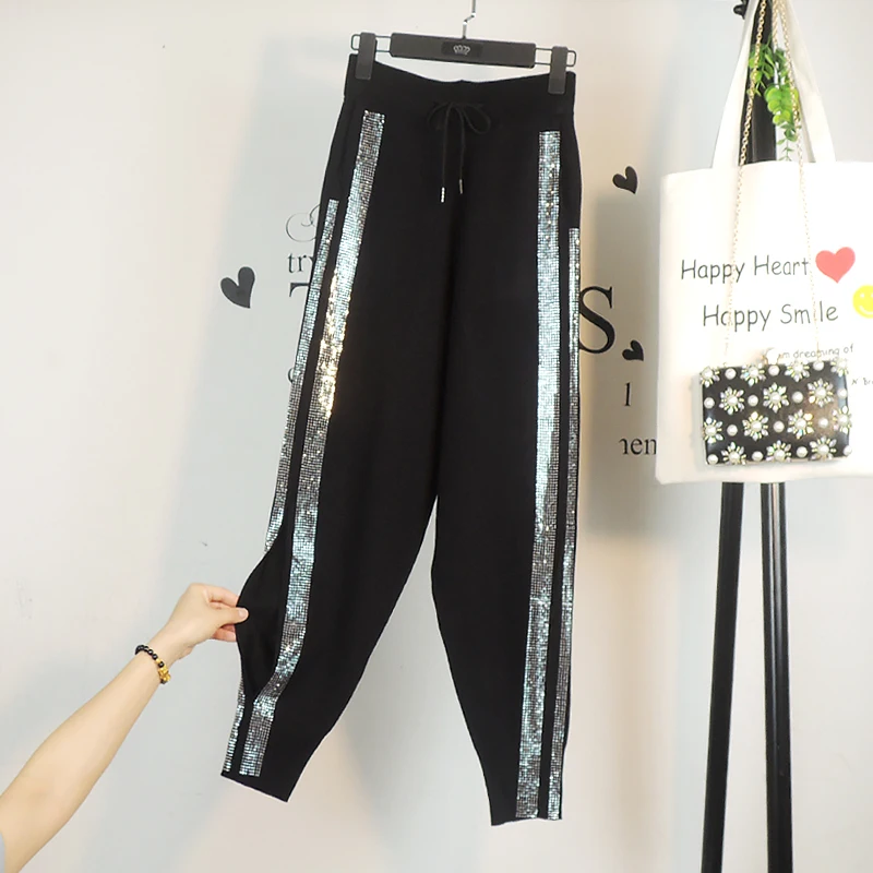 Loose Pants Women Fashion Open-fork Ironing Drill High-waist Leisure Pants Students Loose Spring Summer Black Knitted Trousers
Loose Pants Women Fashion Open-fork Ironing Drill High-waist Leisure Pants Students Loose Spring Summer Black Knitted Trousers