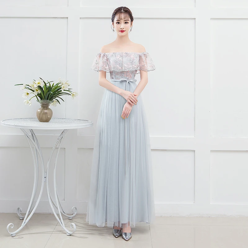 Женское длинное платье подружки невесты сине серое привлекательное