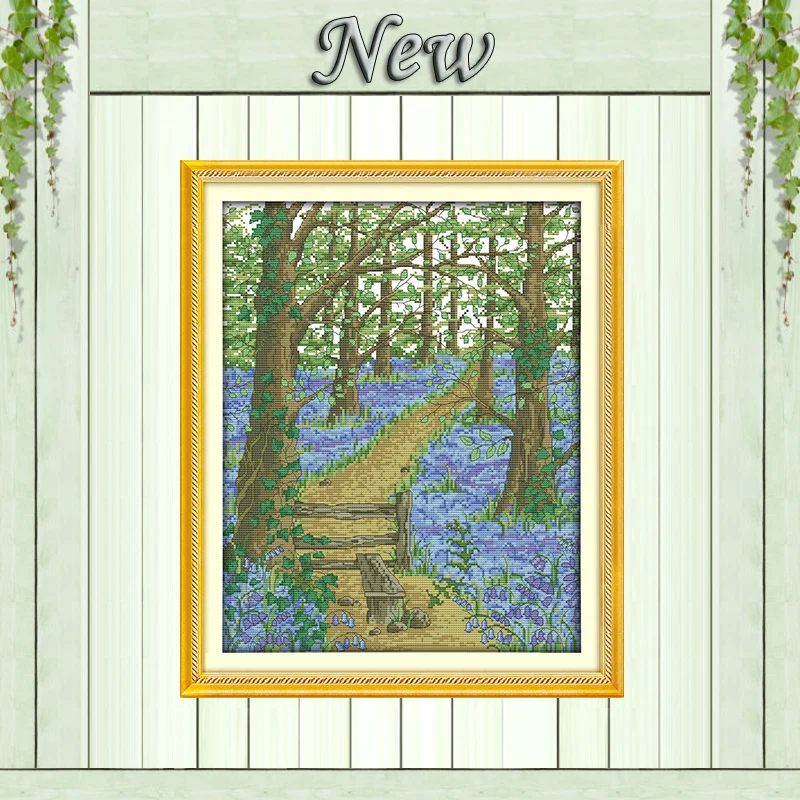 The flower path in the forest scenery painting Counted print on fabric Cross Stitch Needlework kits DMC 14CT 11CT Embroider Sets | Дом и сад