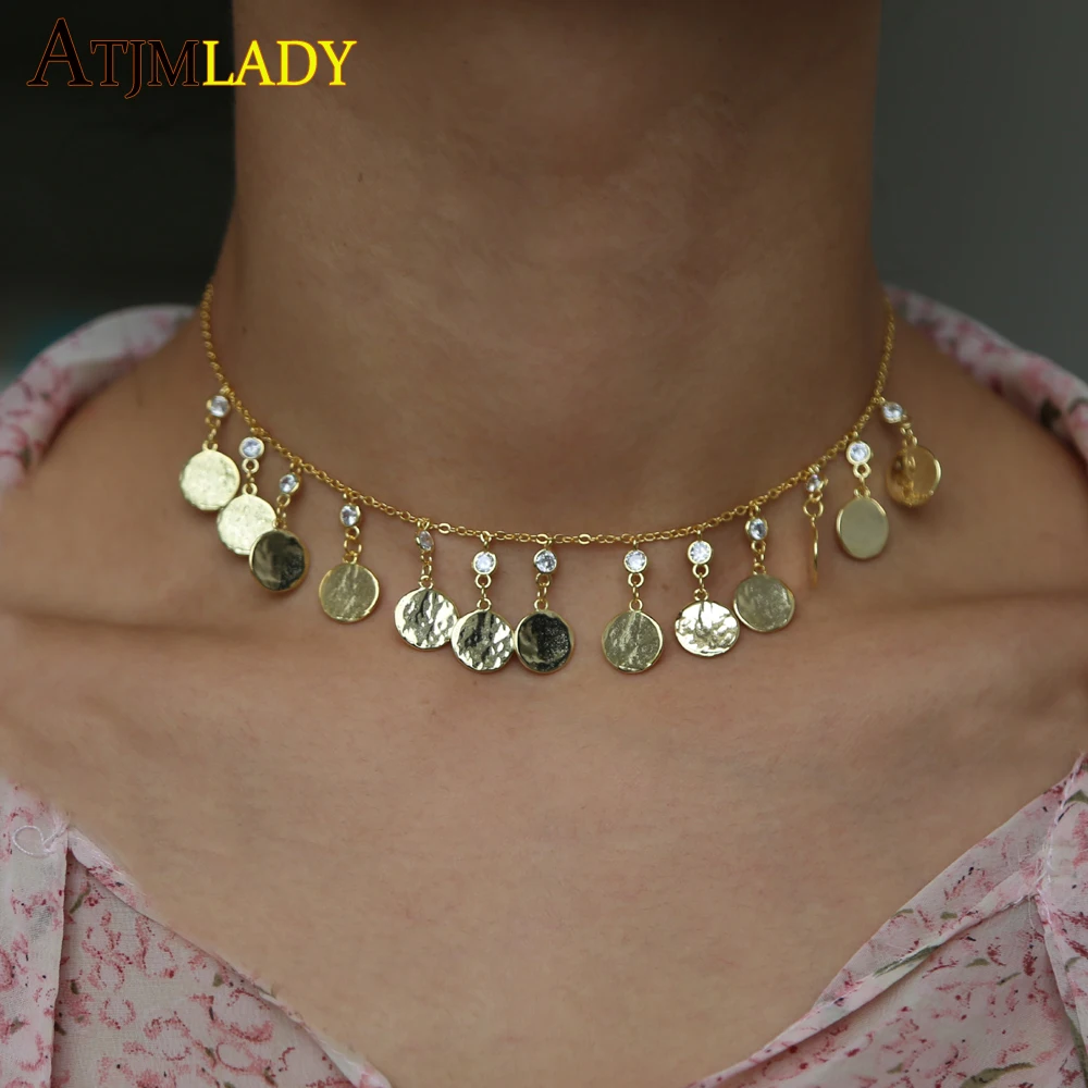 Fashion Tiny Gold Coin Tassel Necklace For Women Trendy Round Small CZ Pendant Disc Necklaces Disc gold choker delicate Jewelry
Fashion Tiny Gold Coin Tassel Necklace For Women Trendy Round Small CZ Pendant Disc Necklaces Disc gold choker delicate Jewelry