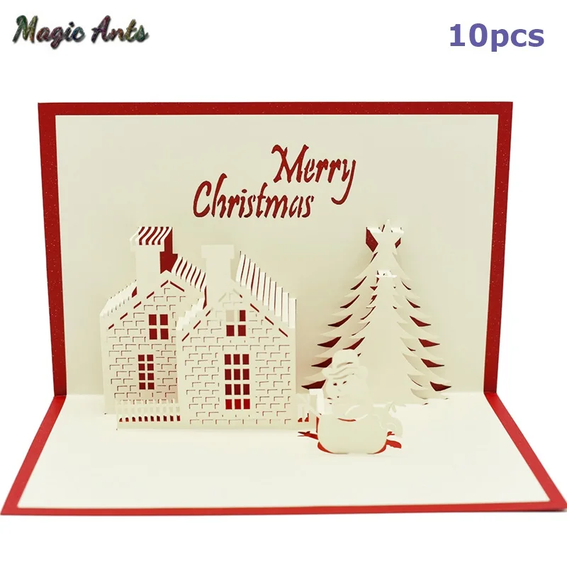 

10 Pack Merry Christmas Snowman Pop UP Cards with Envelope Stickers Laser Cut New Year Greeting Cards Gifts Card Handmade