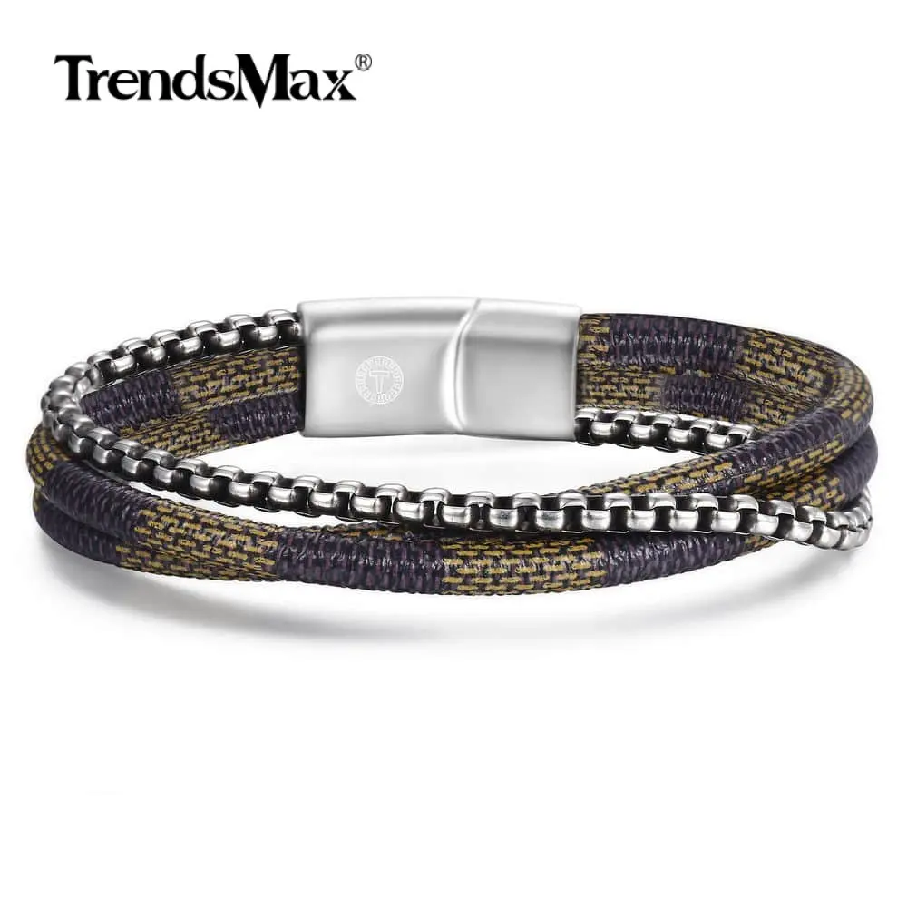 Man-made Leather Bracelet Stainless Steel 3-Layer Rope Chain for Mens Boys Wristband Bangles Punk Surfer Jewelry Gifts DLB143
Man-made Leather Bracelet Stainless Steel 3-Layer Rope Chain for Mens Boys Wristband Bangles Punk Surfer Jewelry Gifts DLB143