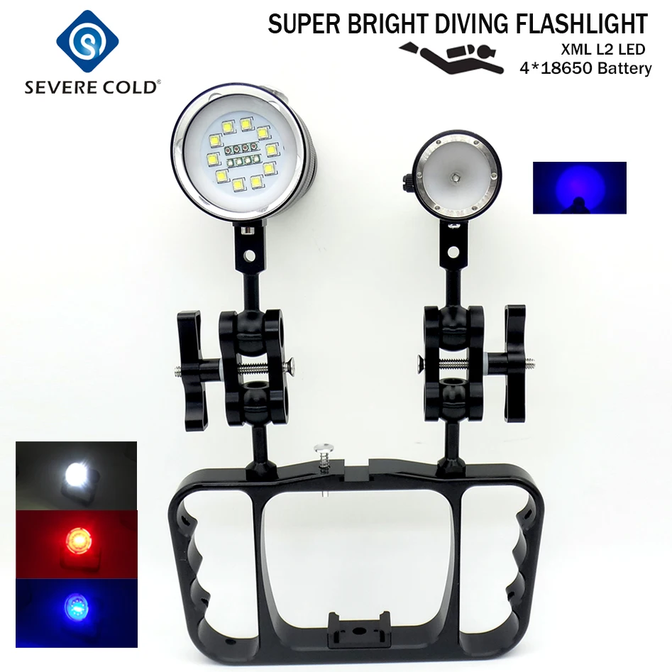 Newest Professional Diving Video Light Underwater Handheld Video Photographing Torch L2 LED White Red UV Light Scuba Flashlight
Newest Professional Diving Video Light Underwater Handheld Video Photographing Torch L2 LED White Red UV Light Scuba Flashlight