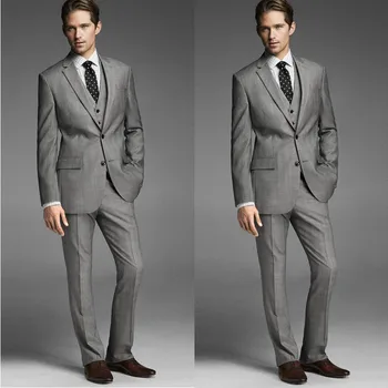 Wedding Suits Gray Men Tuxedos Notched Lapell Groomsmen Suits 3 Piece Slim Fit Grooms Wedding Suits( Jacket+Pants+Vest) A098 
Wedding Suits Gray Men Tuxedos Notched Lapell Groomsmen Suits 3 Piece Slim Fit Grooms Wedding Suits( Jacket+Pants+Vest) A098