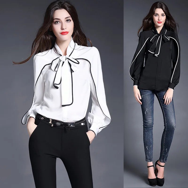 Best Quality New Brand Tops Fashion 2019 Spring Women Elegant Bow Tie Collar Black White Color Block Long Blouse Shirt Female
Best Quality New Brand Tops Fashion 2019 Spring Women Elegant Bow Tie Collar Black White Color Block Long Blouse Shirt Female