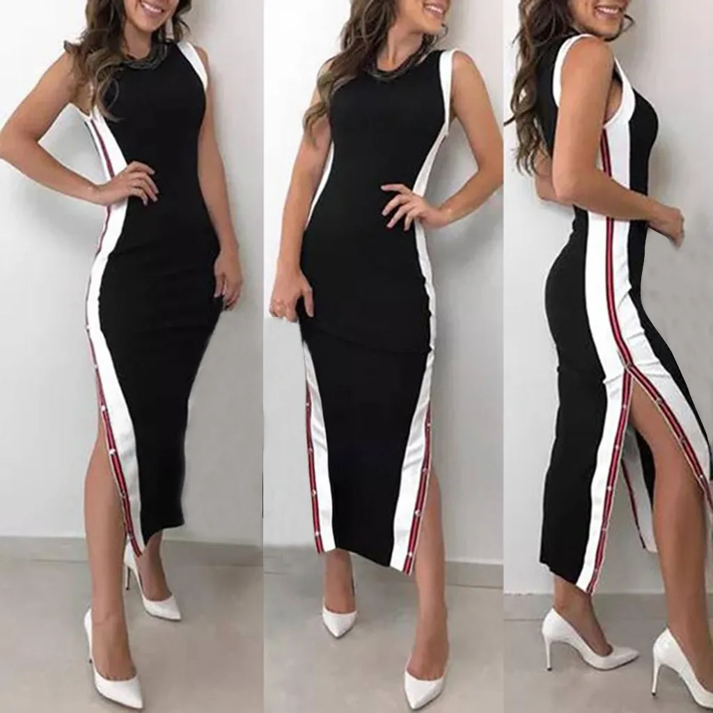 2019 summer dress Women's Summer Fashion Sexy Dress High Split Stripe Button Dress Black S-XL high quality hot sales dress
2019 summer dress Women's Summer Fashion Sexy Dress High Split Stripe Button Dress Black S-XL high quality hot sales dress
