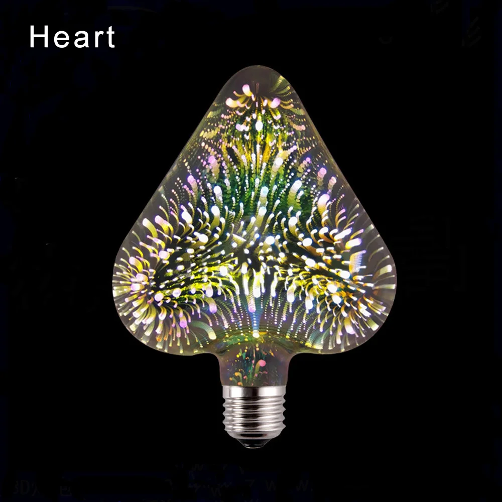 3D Effect LED Lamp Holiday Decorative Colorful Light E27 Indoor Lighting Bulb Heart Star Shape luminaria Fireworks Edison Lampen
3D Effect LED Lamp Holiday Decorative Colorful Light E27 Indoor Lighting Bulb Heart Star Shape luminaria Fireworks Edison Lampen