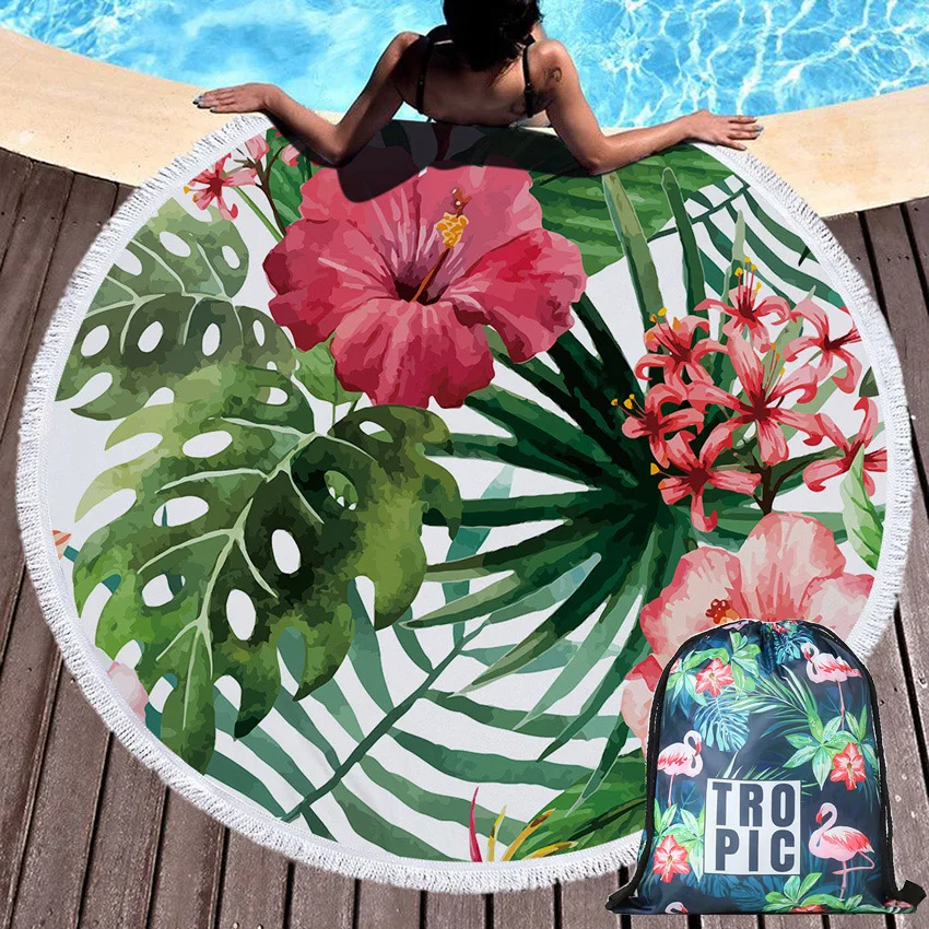 Flowers Leaves Summer Round Beach Towel Bohemian with Drawstring Backpack Bag Shower Towels Yoga Mat Sofa Cover with Tassels
Flowers Leaves Summer Round Beach Towel Bohemian with Drawstring Backpack Bag Shower Towels Yoga Mat Sofa Cover with Tassels