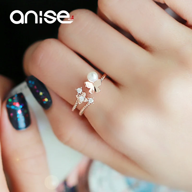 Anise Cute Crystal Butterfly Small Rings Women Fashion Simulated Pearl Finger Ring Rose Gold Open Adjustable Tail Ring Jewelry
Anise Cute Crystal Butterfly Small Rings Women Fashion Simulated Pearl Finger Ring Rose Gold Open Adjustable Tail Ring Jewelry