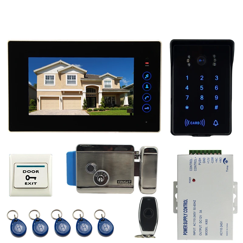 

JEX 7 inch LCD Video Door Phone Intercom system Kit 1 Monitor + 700TVL Waterproof Password Keypad RFID Camera + E-lock