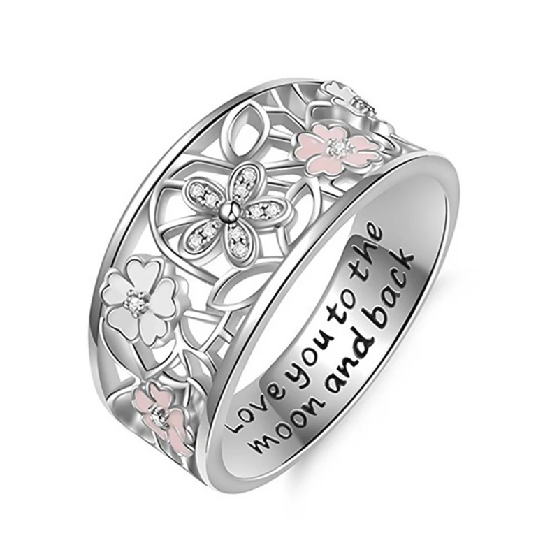 Creative Enamel Sakura Ring For Women Love You To The Moon And Back Rings Jewelry Fashion Hollow Wedding Silver Color Ring
Creative Enamel Sakura Ring For Women Love You To The Moon And Back Rings Jewelry Fashion Hollow Wedding Silver Color Ring