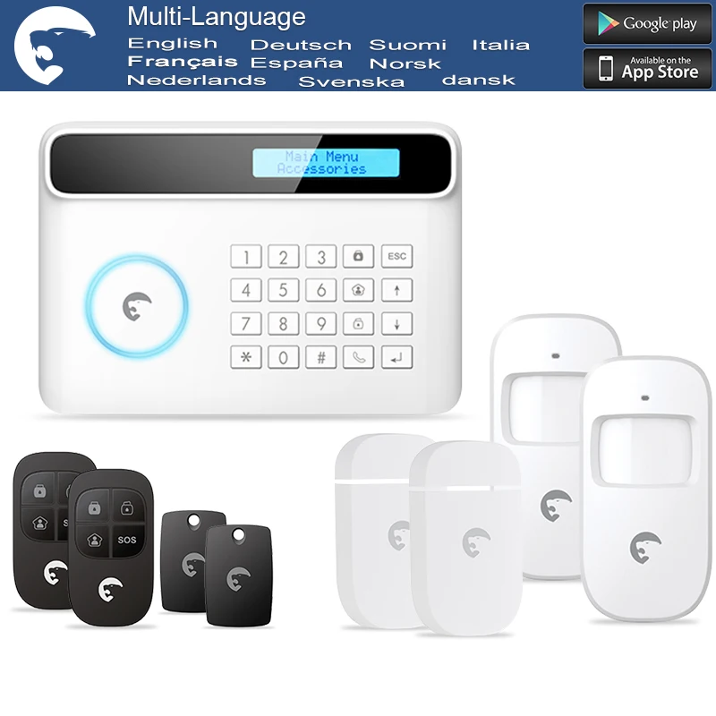 Multi-Language GSM/PSTN 30 remote controls, 50 wireless accessories and 50 RFID tags Home Alarm System
Multi-Language GSM/PSTN 30 remote controls, 50 wireless accessories and 50 RFID tags Home Alarm System