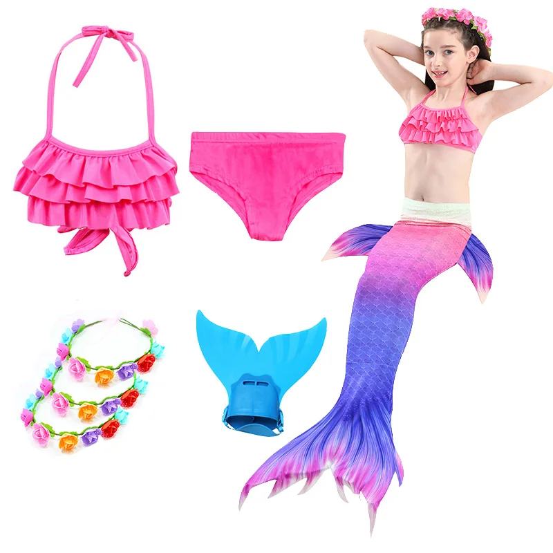 Women Kid Girl Mermaid Tail With Monofin Swimming Costumes Swimmable Flipper jb