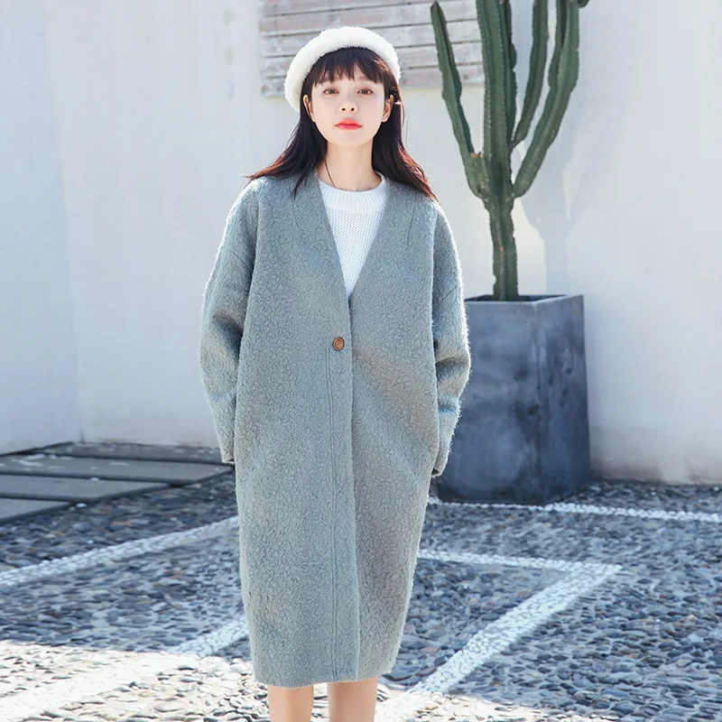New Loose Long Wool Blend Ladies Coat Single Button Solid Women's Jacket V-neck Korean Womens Fashion Coat
New Loose Long Wool Blend Ladies Coat Single Button Solid Women's Jacket V-neck Korean Womens Fashion Coat