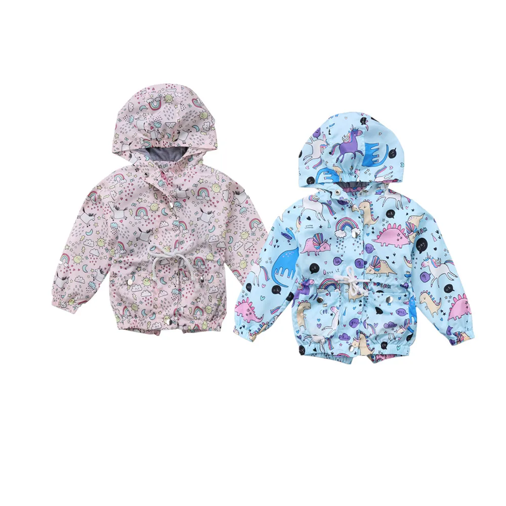 2018 детская верхняя одежда с капюшоном единорогом для маленьких девочек ветровка