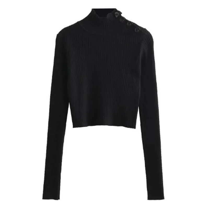 2019 Open Buttons Turtleneck Short Sweater Black High Collar Long sleeve Knitting Above Belly Jumper Knitwear Tops
2019 Open Buttons Turtleneck Short Sweater Black High Collar Long sleeve Knitting Above Belly Jumper Knitwear Tops