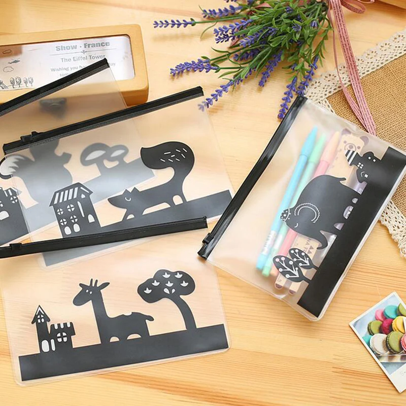 Translucent Kawaii Invoice Pencil Holder File Bags +zipper Chancery Folders for Document Stationary School Binder Supplies | Канцтовары