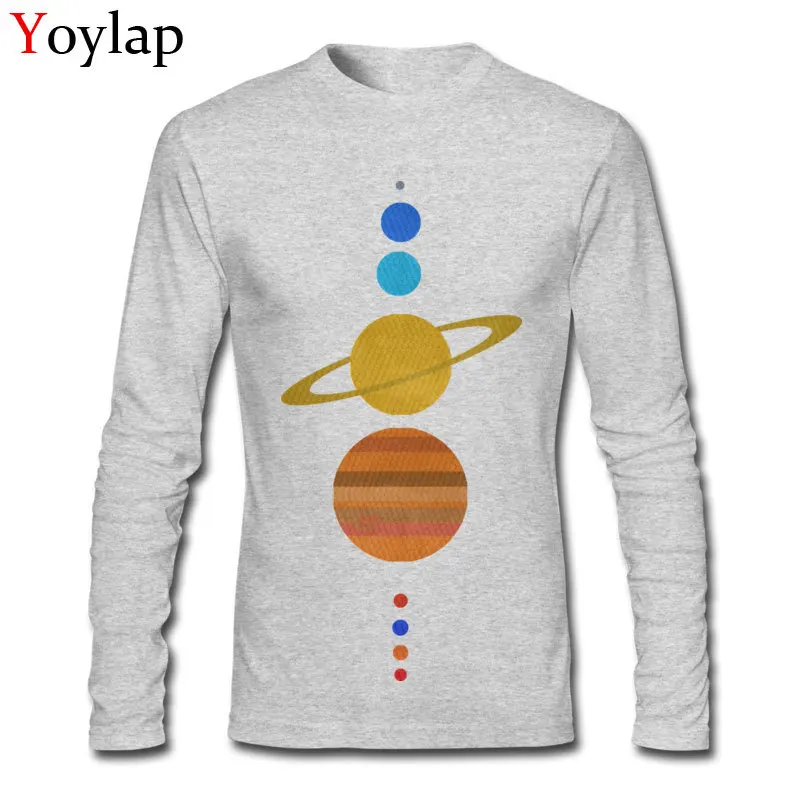 Rife Slim Fit Summer Minimalist solar system Long Sleeve T-Shirt All Cotton Crew Neck Student Tops Shirts Casual Tee-Shirts Minimalist solar system grey