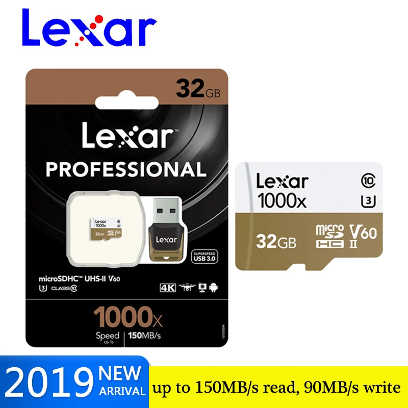 

Lexar Professional 1000x 32gb 64gb 128gb 256gb microSDHC/microSDXC UHS-II cards Memory Card C10 U3 Flash TF Microsd Card