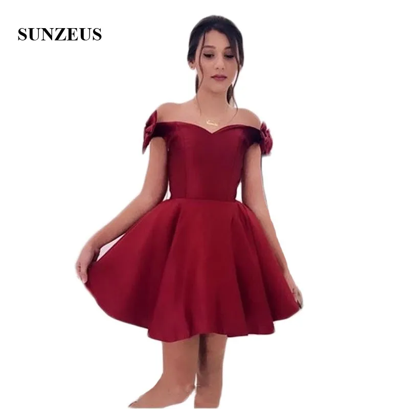 Wine Red Above Knee Homecoming Dresses Short Sweetheart Shoulder Bow Cute Girls Graduation Party vestidos cortos SHD06 | Свадьбы и