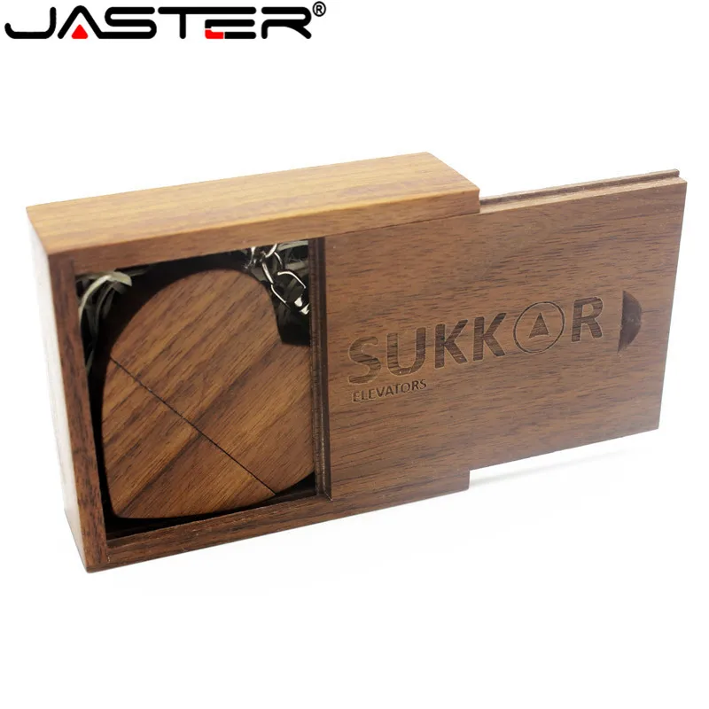 

JASTER (over 10 PCS free LOGO) walnut wooden heart + gift box USB flash drive creative pendrive 8GB 16GB 32GB 64GB memory stick