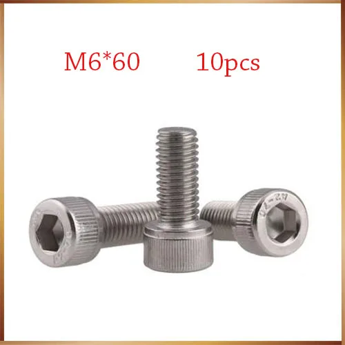 M6 screws m6 bolt 10pcs/Lot Metric Thread DIN912 M6x60 mm M6*60 mm 304 Stainless Steel Hex Socket Head Cap Screw Bolts
M6 screws m6 bolt 10pcs/Lot Metric Thread DIN912 M6x60 mm M6*60 mm 304 Stainless Steel Hex Socket Head Cap Screw Bolts