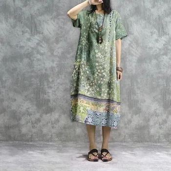 National Style Buckle Stitching Short Sleeve Long Dress Lady Loose Green Printed Mid-calf Pencil Dress Women XL-01
National Style Buckle Stitching Short Sleeve Long Dress Lady Loose Green Printed Mid-calf Pencil Dress Women XL-01