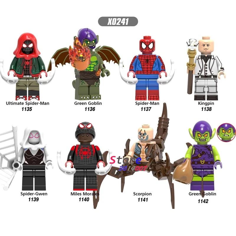 Single Marvel Movie Spiderman Miles Green Goblin Ultimate Kingpin Noir Gwen scorpion building blocks toys for children
Single Marvel Movie Spiderman Miles Green Goblin Ultimate Kingpin Noir Gwen scorpion building blocks toys for children