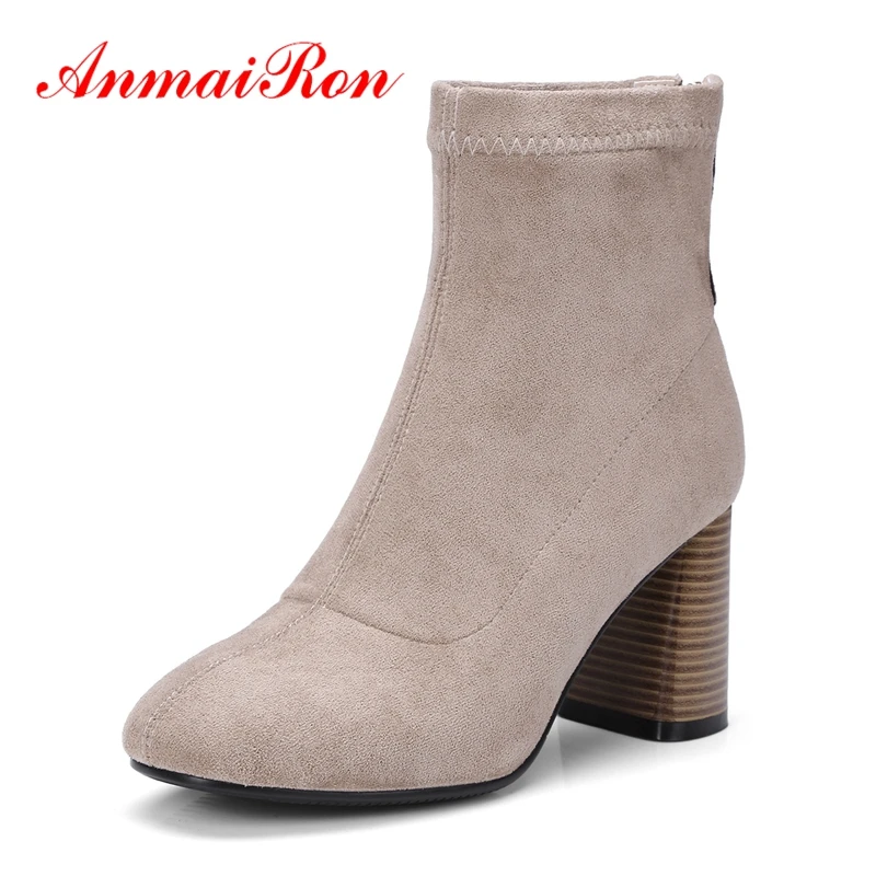 AnmaiRon New Fashion women round toe zipper ankle boots lady solid botas mujer Big size 34-40 ZYL1248