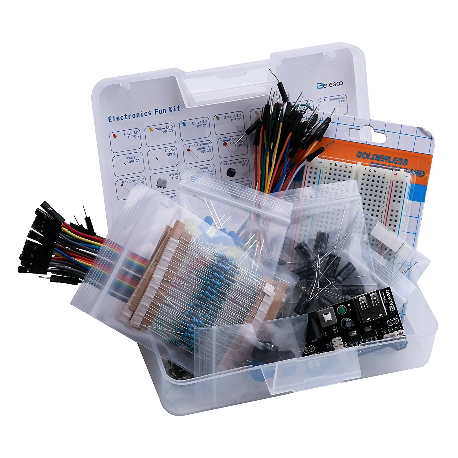 Electronic Fun Kit Bundle with Breadboard Cable Resistor, Capacitor, LED, Potentiometer 235 Items for arduino
Electronic Fun Kit Bundle with Breadboard Cable Resistor, Capacitor, LED, Potentiometer 235 Items for arduino