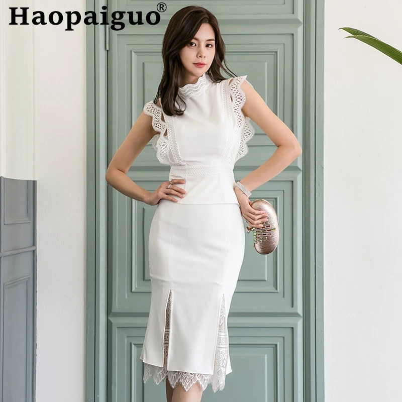 Summer Sleeveless Two Piece Set Women Lace Patchwork Casual Crop Top and Midi Split Skirt Set White Elegant Office Women Set
Summer Sleeveless Two Piece Set Women Lace Patchwork Casual Crop Top and Midi Split Skirt Set White Elegant Office Women Set