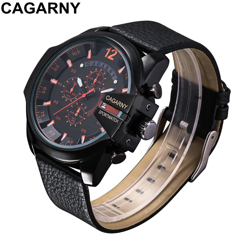 

Cagarny Quartz-Watch Mens Watches Top Brand Luxury Sport Watch Men Leather Watchband Date Military Wristwatches Wholesale 10pcs