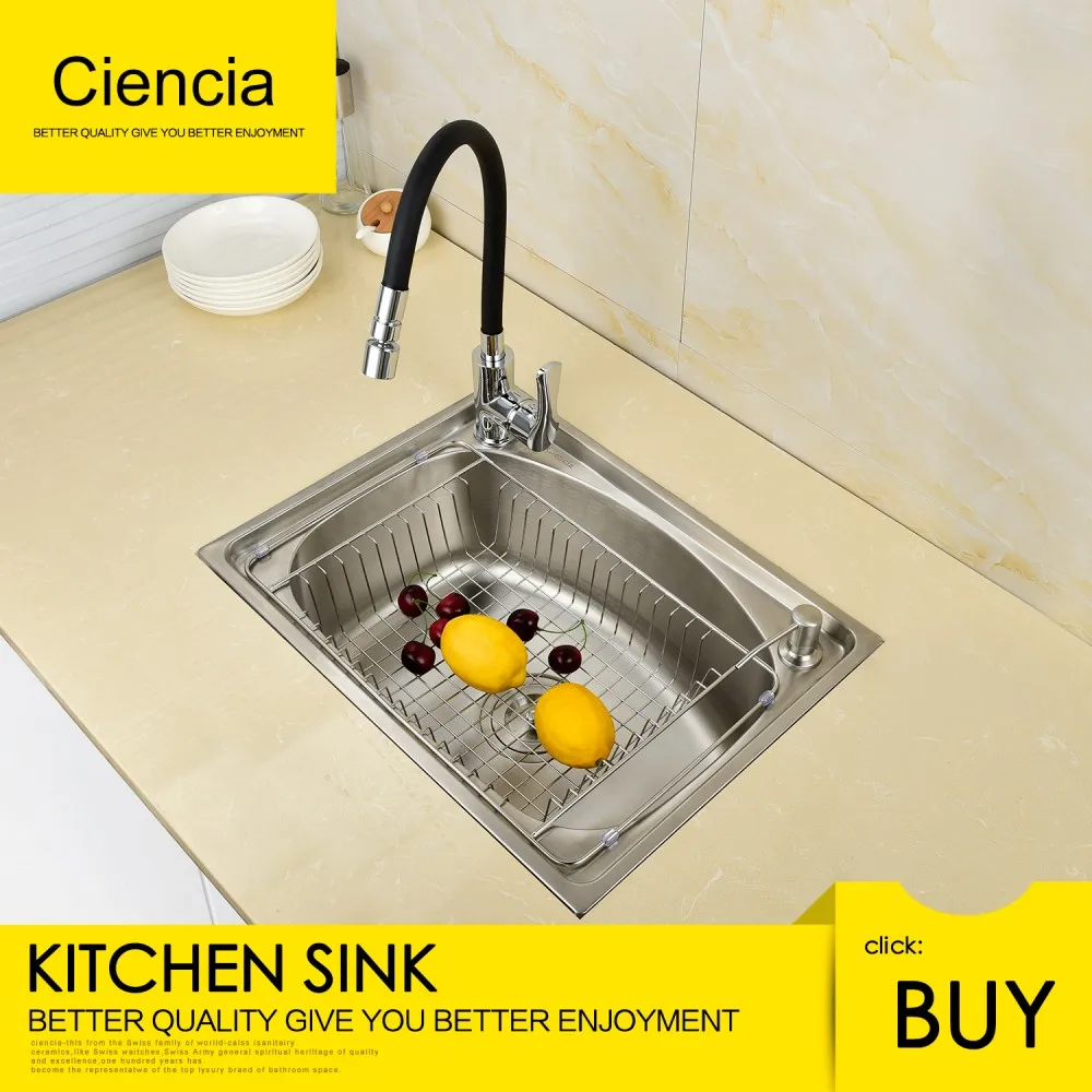 

Free Shipping Ciencia Stainless Steel Brushed Nickel Undermount Single Bowl Kitchen Sink With Faucet For Kitchen