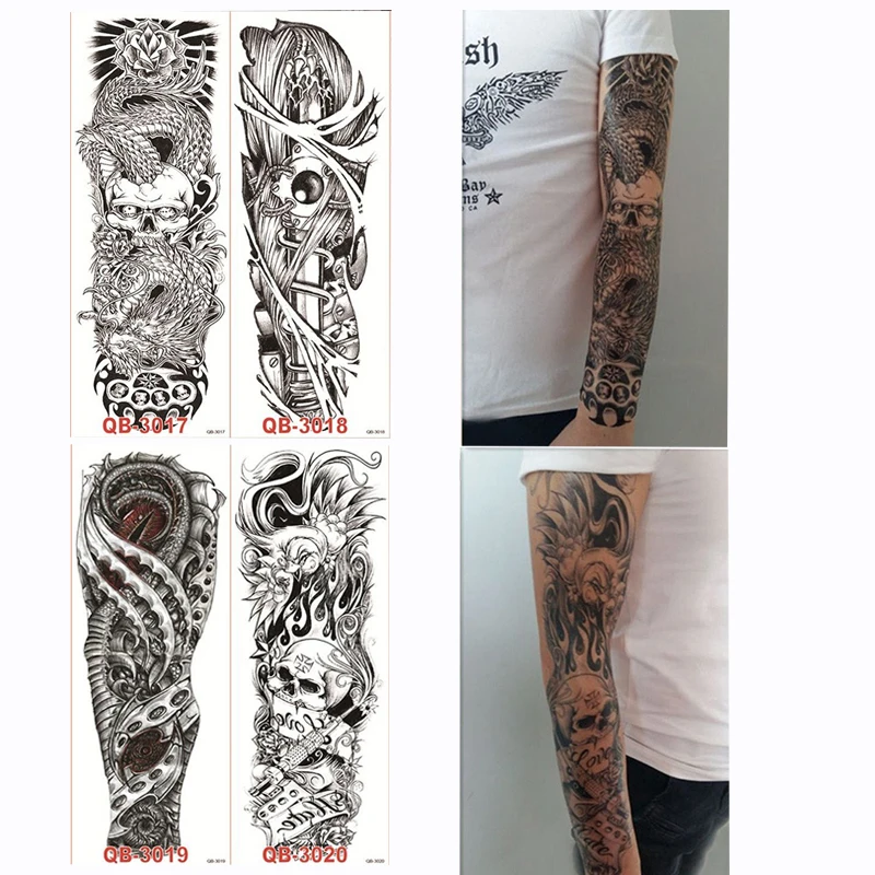4 шт. временные Большие Татуировки на руку Череп роза цветок дизайн для женщин