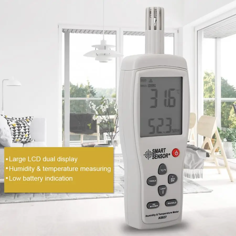 SMART SENSOR AS837 Digital Thermometer Hygrometer Humidity Temperature Meter Gauge Sensor Hygrometer
SMART SENSOR AS837 Digital Thermometer Hygrometer Humidity Temperature Meter Gauge Sensor Hygrometer
