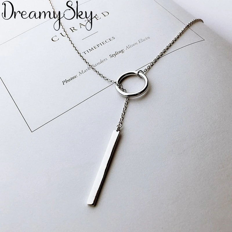925 Sterling Silver Jewelry Circle Strip Long Chain Necklace collares kolye bijoux femme Choker Necklace
925 Sterling Silver Jewelry Circle Strip Long Chain Necklace collares kolye bijoux femme Choker Necklace