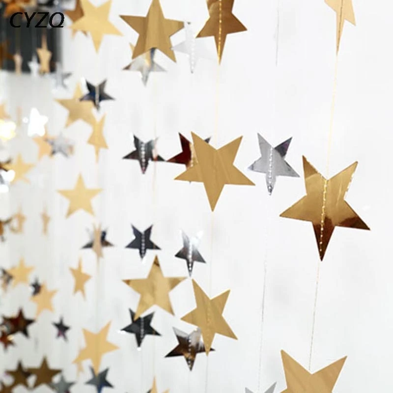 4m Bright Gold Silver Star Shape String Banners Coloful Paper Garlands Wedding Birthday Party Home Hanging Decoration
4m Bright Gold Silver Star Shape String Banners Coloful Paper Garlands Wedding Birthday Party Home Hanging Decoration