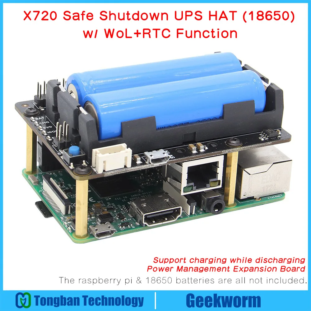 Raspberry Pi X720 UPS шляпа (18650 мощность) + безопасное отключение Пробуждение на Lan RTC
